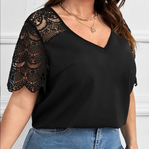 Tops - Boho Plus Size Floral Sheer Mesh Lace Butterfly Sleeve Shirt Top Blouse